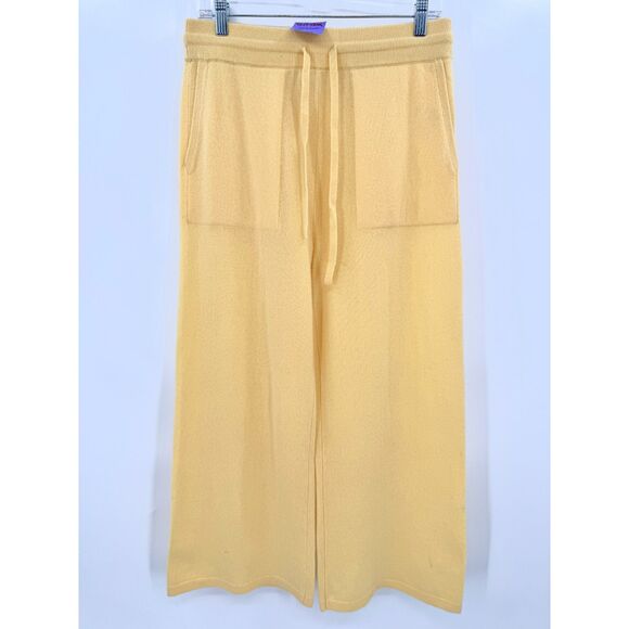 NWT WHITE + WARREN Yellow 100% Cashmere Wide Leg Pants Size Medium M - Picture 1 of 6